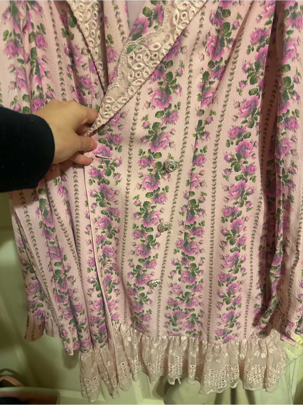LoveShackFancy Pink Floral Long-Sleeve Blazer Dress with Lace Trim - Picture 4 of 5